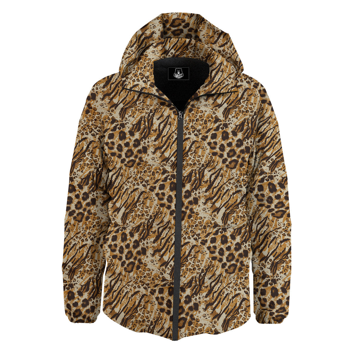 Patchwork Tiger Skin Print Pattern Down Jacket-grizzshop