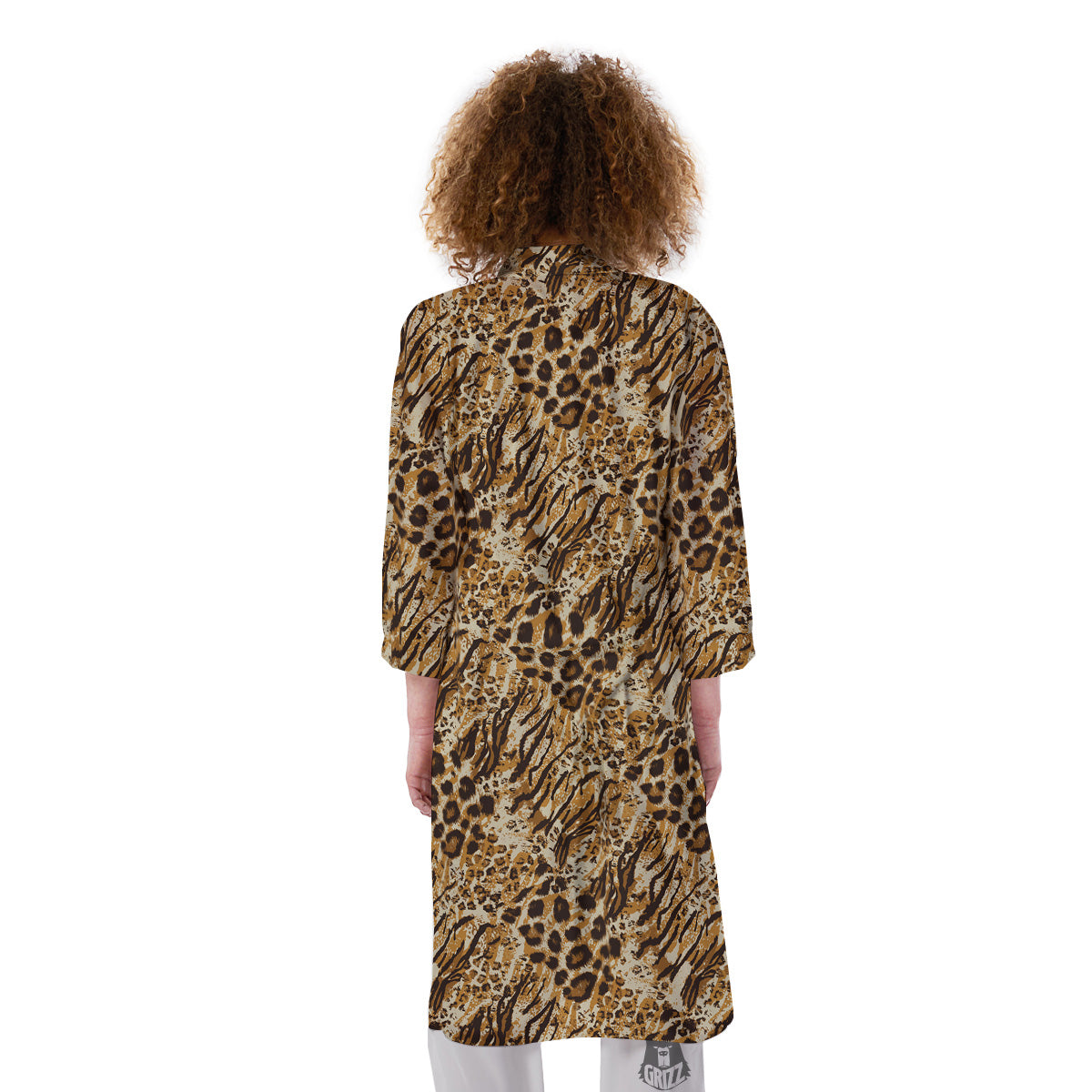 Patchwork Tiger Skin Print Pattern Kimono-grizzshop