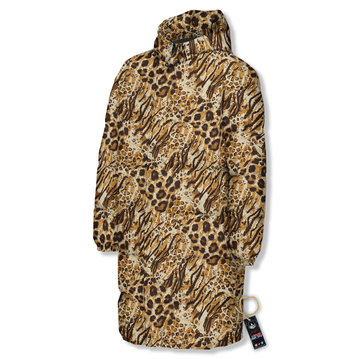 Patchwork Tiger Skin Print Pattern Long Down Jacket-grizzshop
