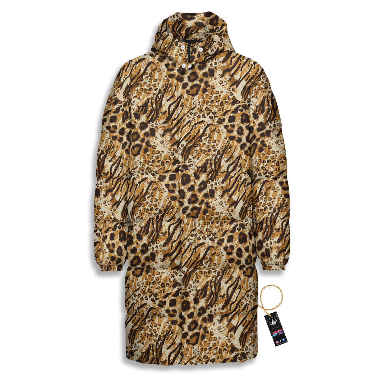 Patchwork Tiger Skin Print Pattern Long Down Jacket-grizzshop