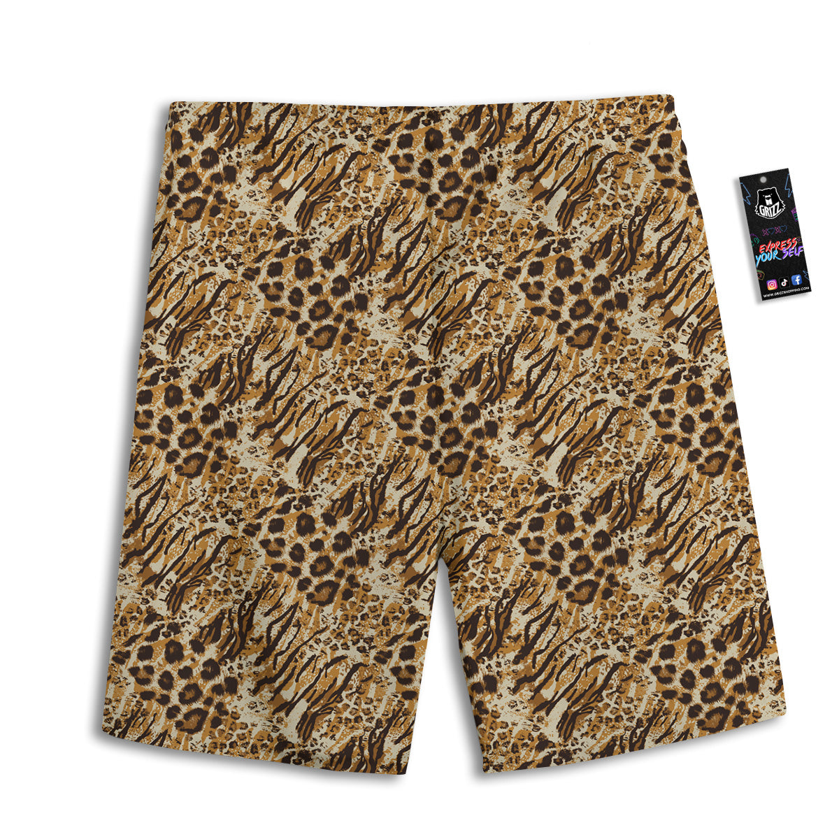 Patchwork Tiger Skin Print Pattern Men's Athletic Shorts