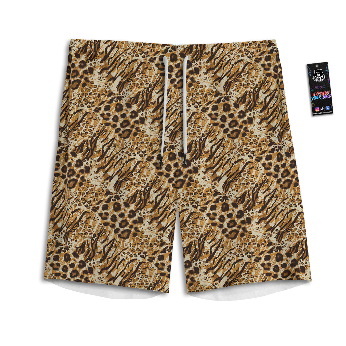 Patchwork Tiger Skin Print Pattern Men's Athletic Shorts