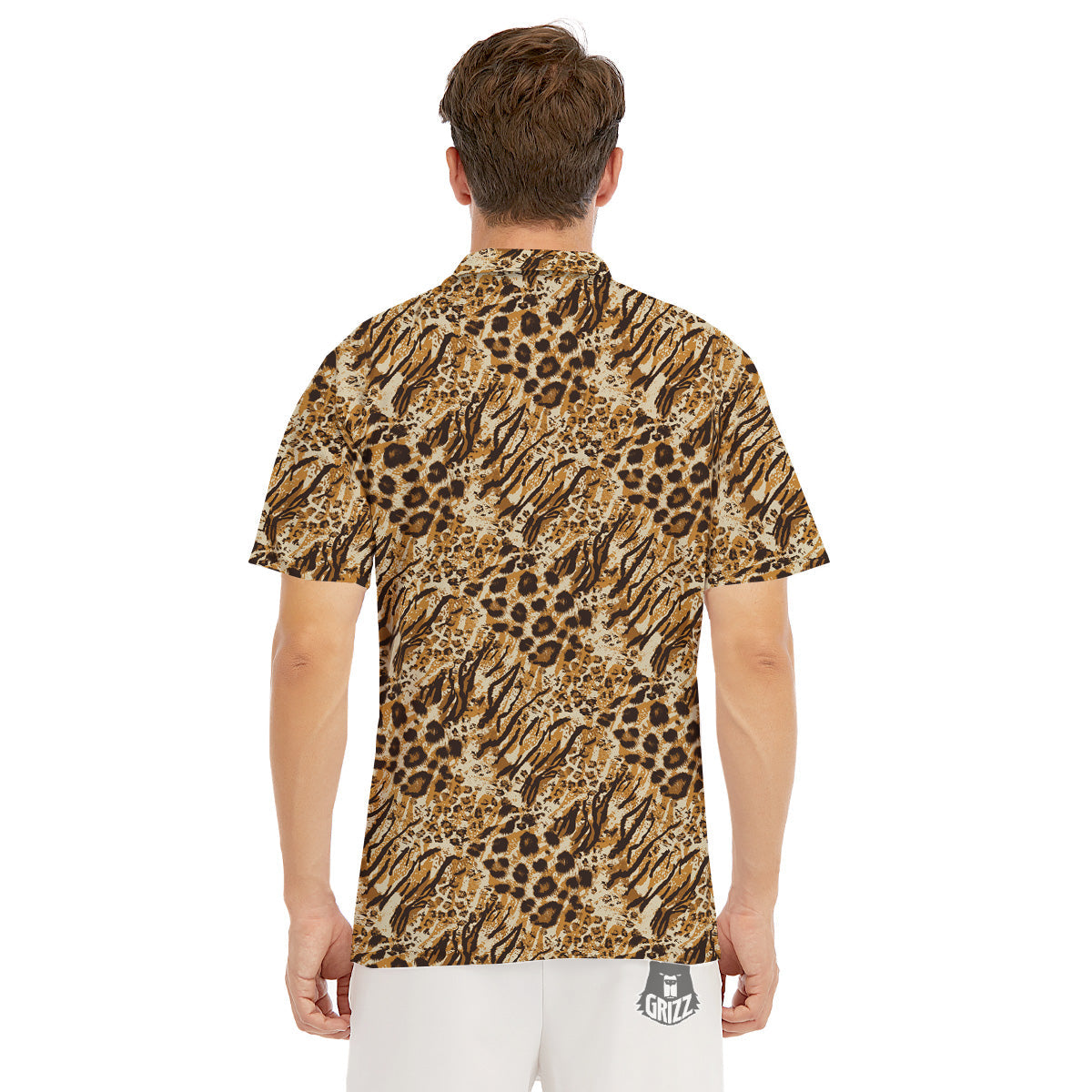 Patchwork Tiger Skin Print Pattern Men's Golf Shirts-grizzshop