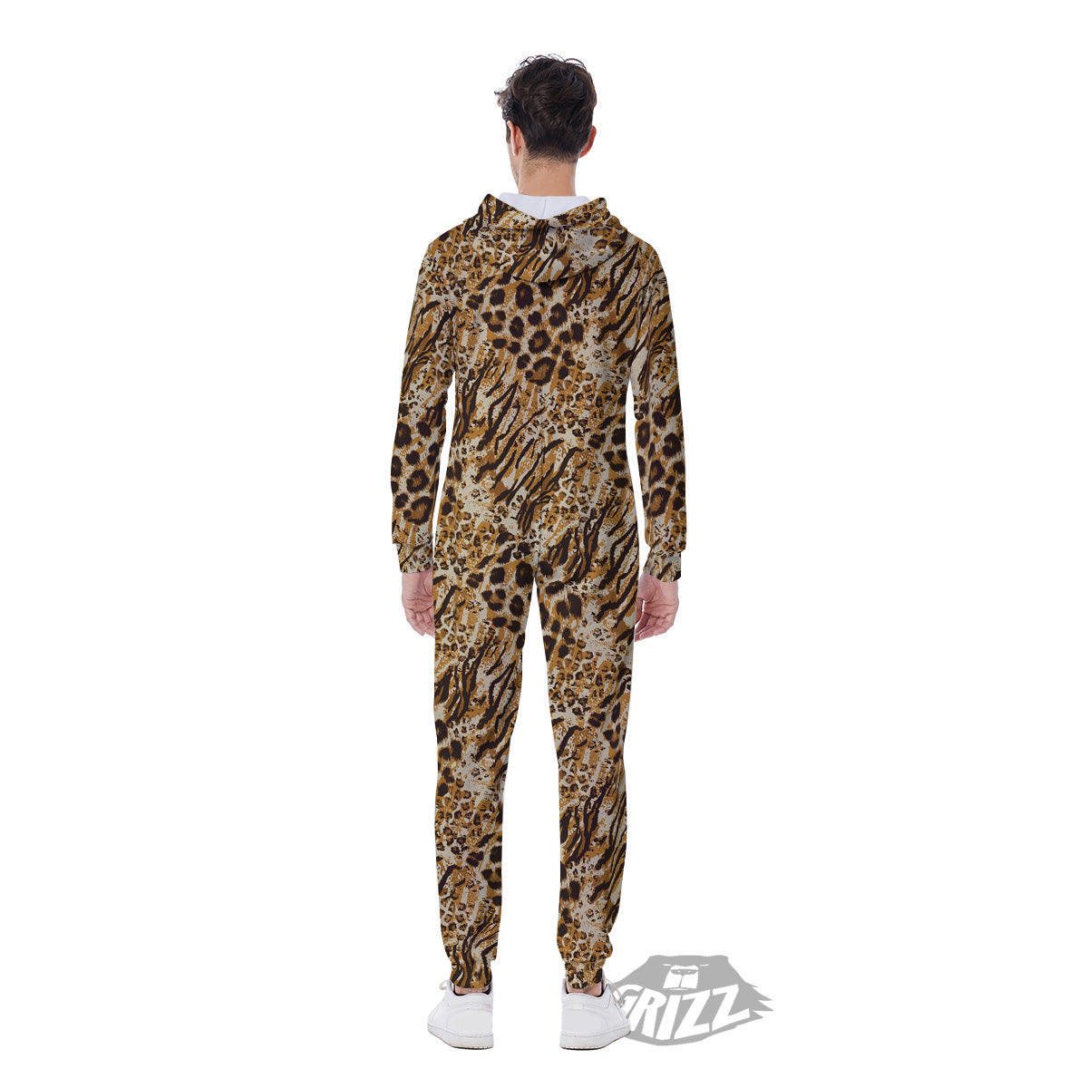 Patchwork Tiger Skin Print Pattern Men's Jumpsuit-grizzshop