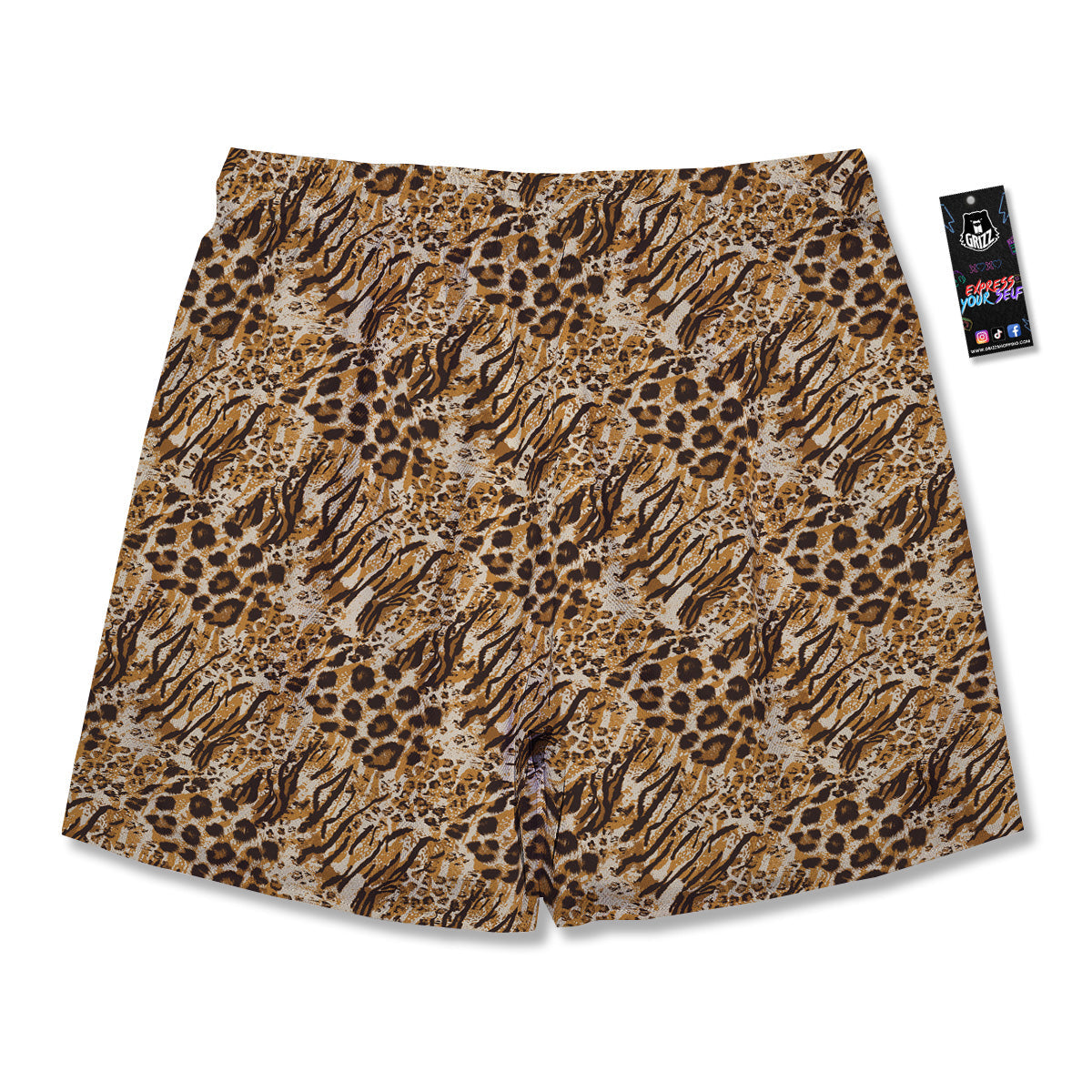 Patchwork Tiger Skin Print Pattern Men's Running Shorts-grizzshop