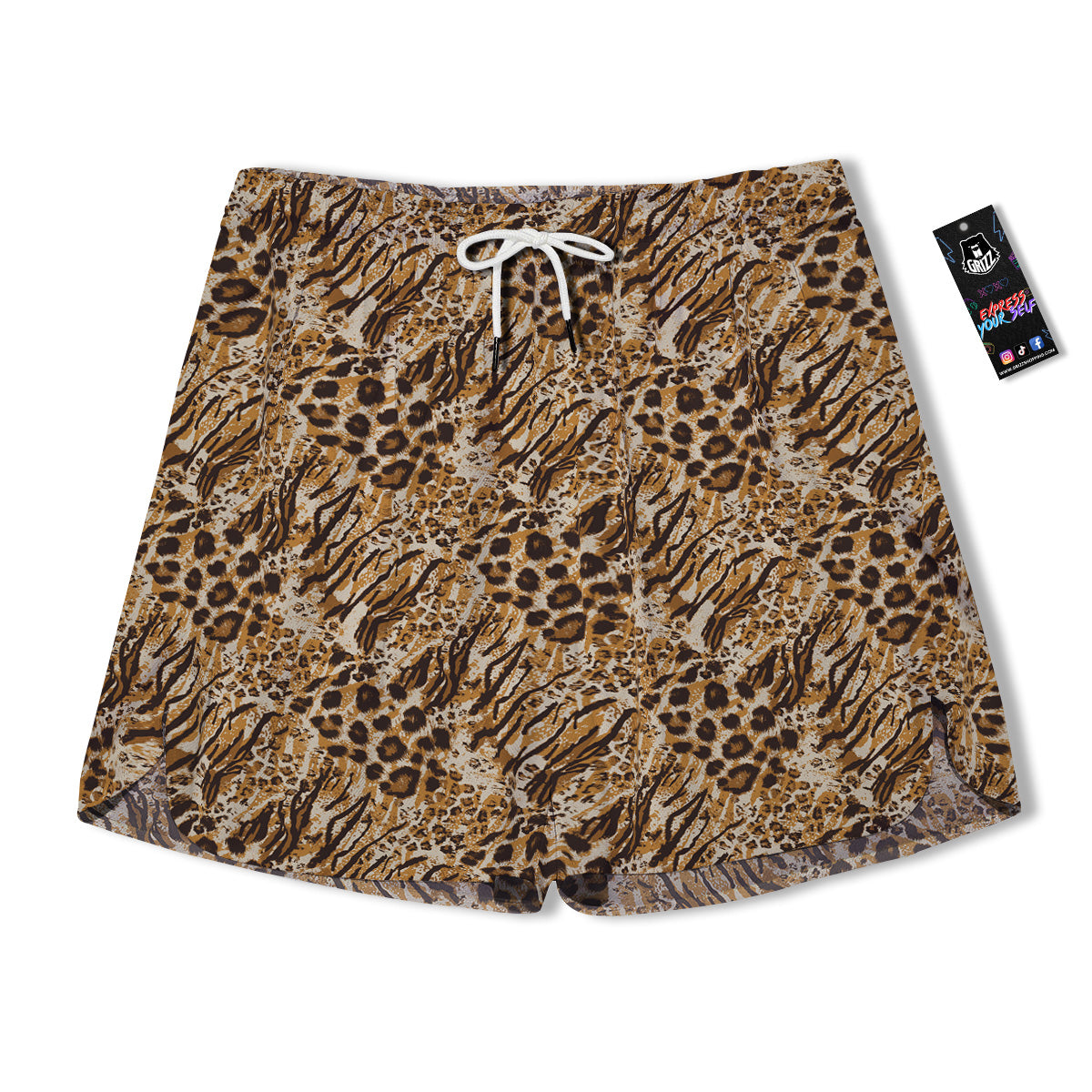 Patchwork Tiger Skin Print Pattern Men's Running Shorts-grizzshop