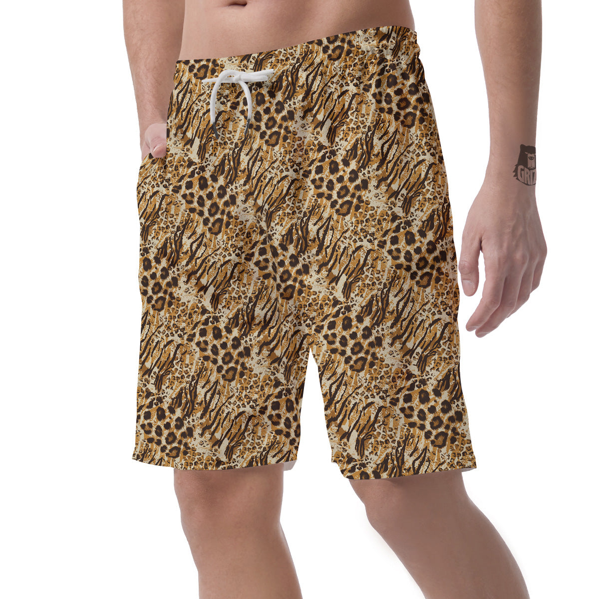Patchwork Tiger Skin Print Pattern Men's Shorts-grizzshop
