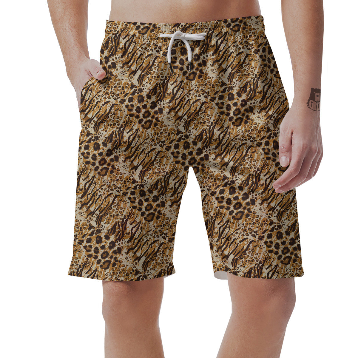 Patchwork Tiger Skin Print Pattern Men's Shorts-grizzshop