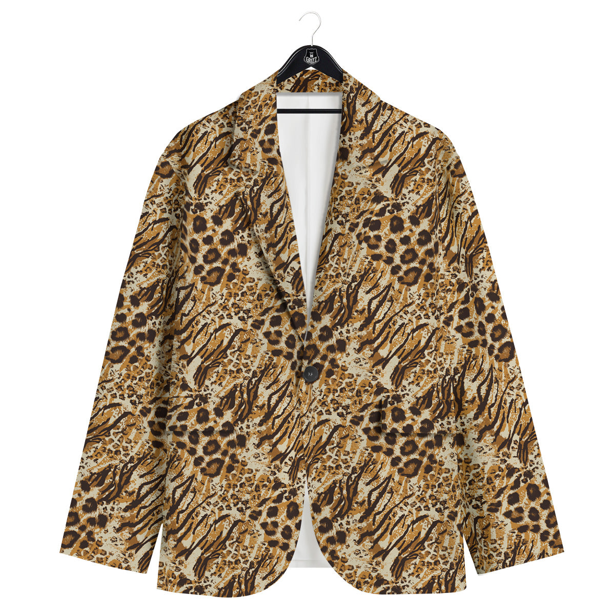 Patchwork Tiger Skin Print Pattern Men's Sport Coat-grizzshop