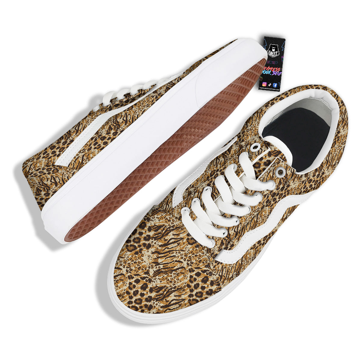 Patchwork Tiger Skin Print Pattern Skate Shoes-grizzshop