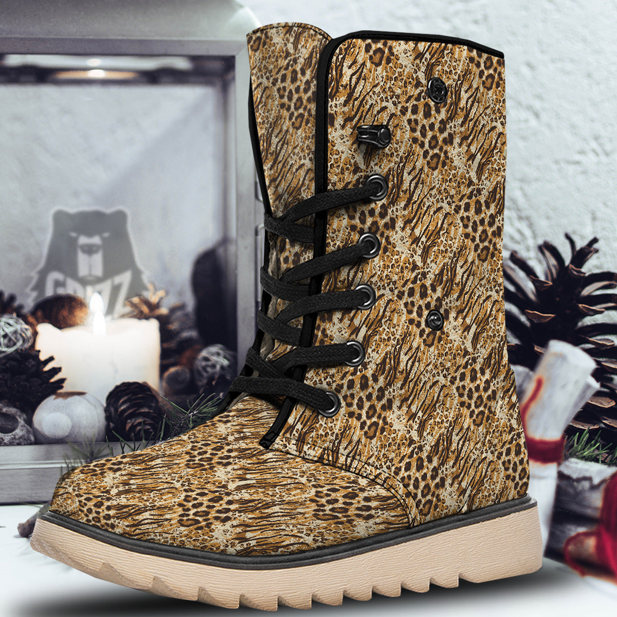 Patchwork Tiger Skin Print Pattern Snow Boots-grizzshop