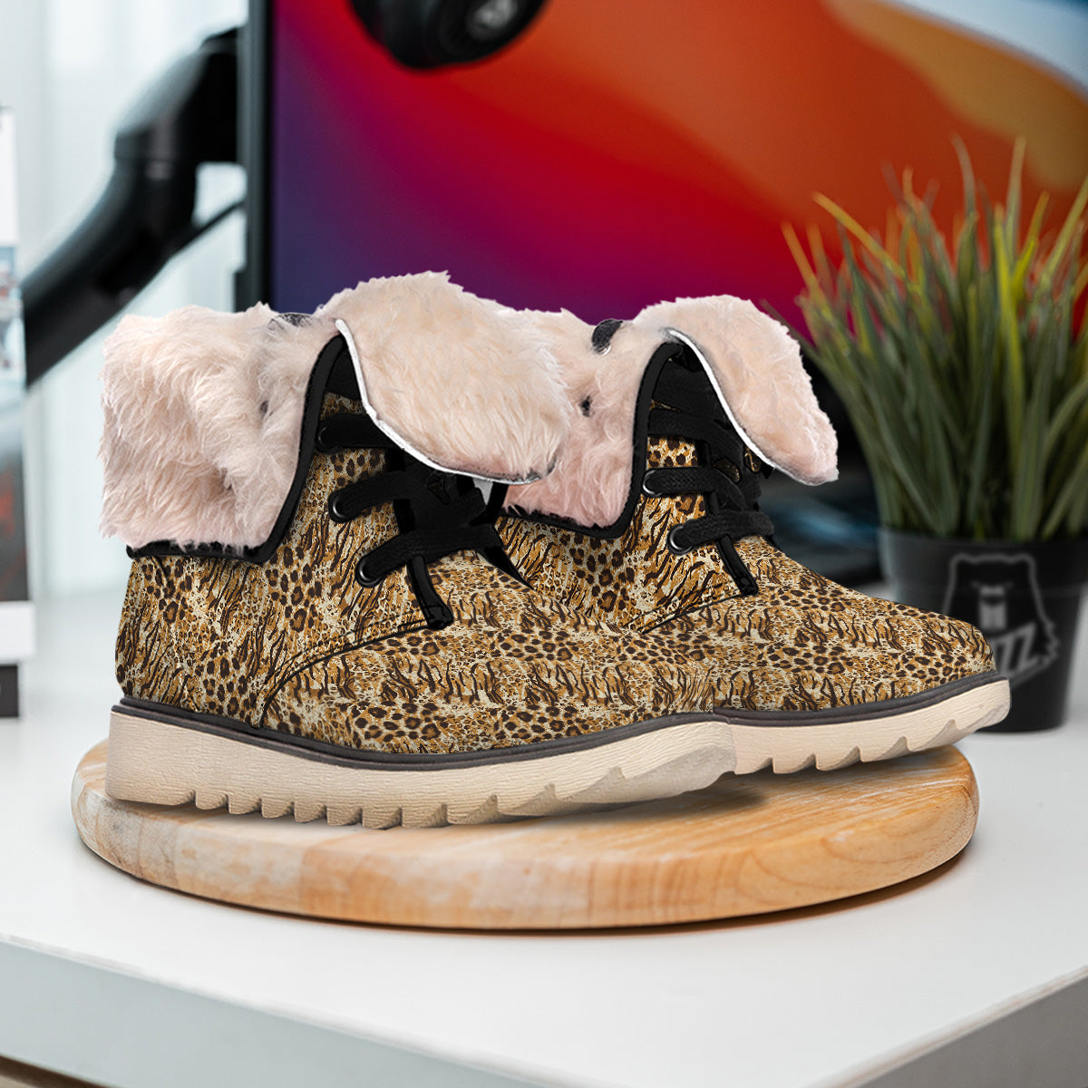 Patchwork Tiger Skin Print Pattern Snow Boots-grizzshop
