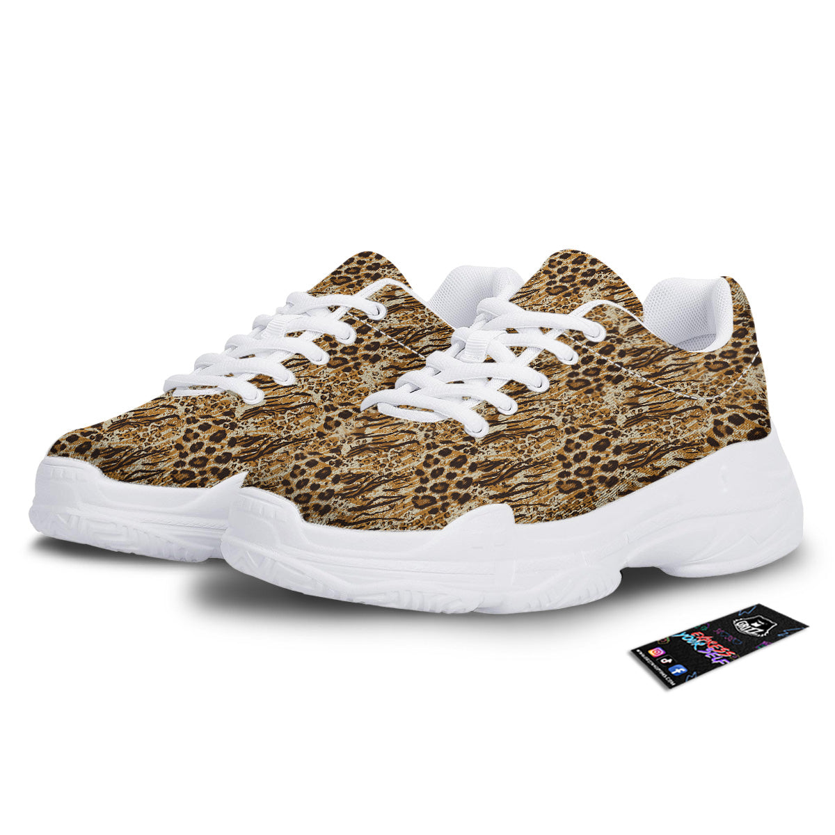 Patchwork Tiger Skin Print Pattern White Chunky Shoes-grizzshop