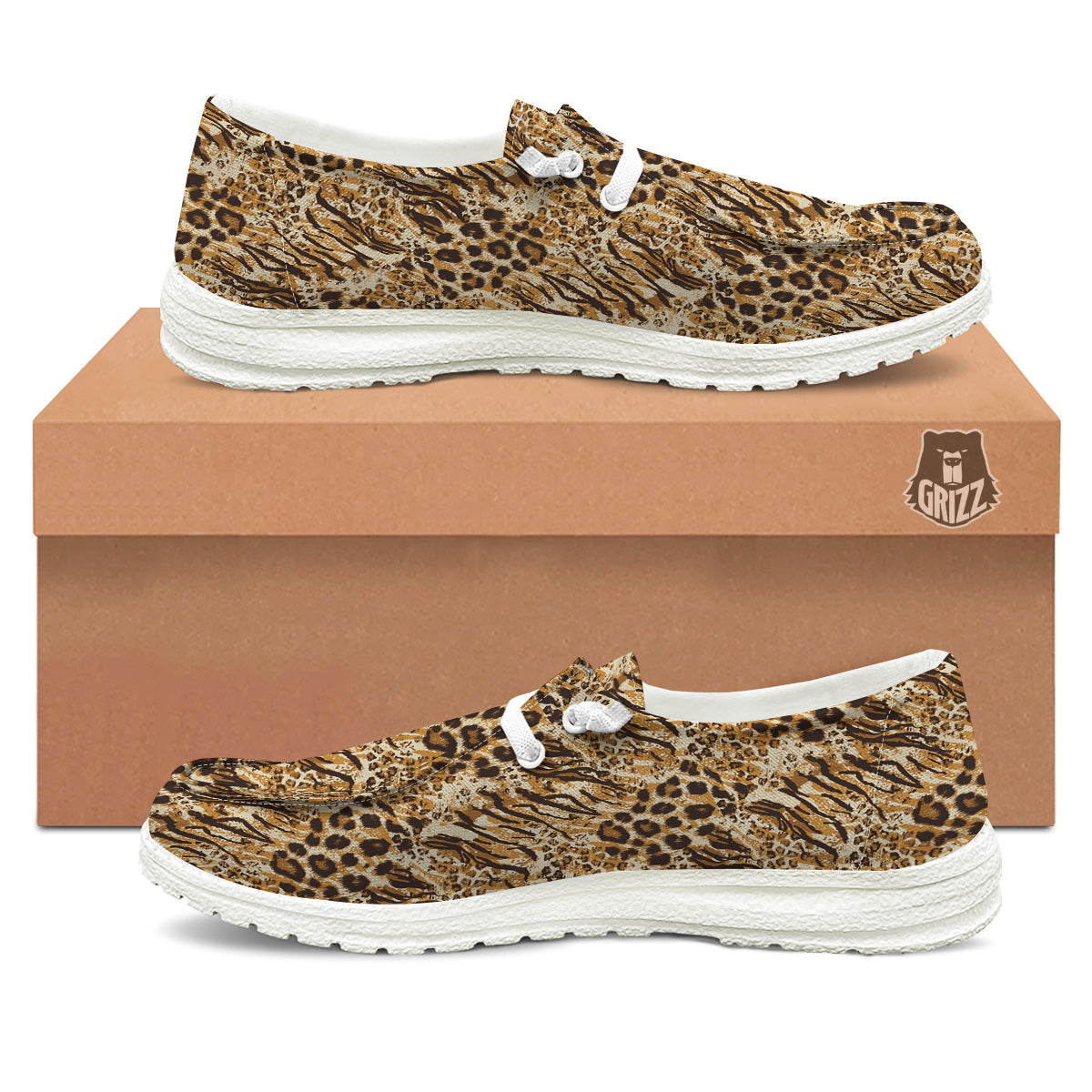 Patchwork Tiger Skin Print Pattern White Loafers-grizzshop
