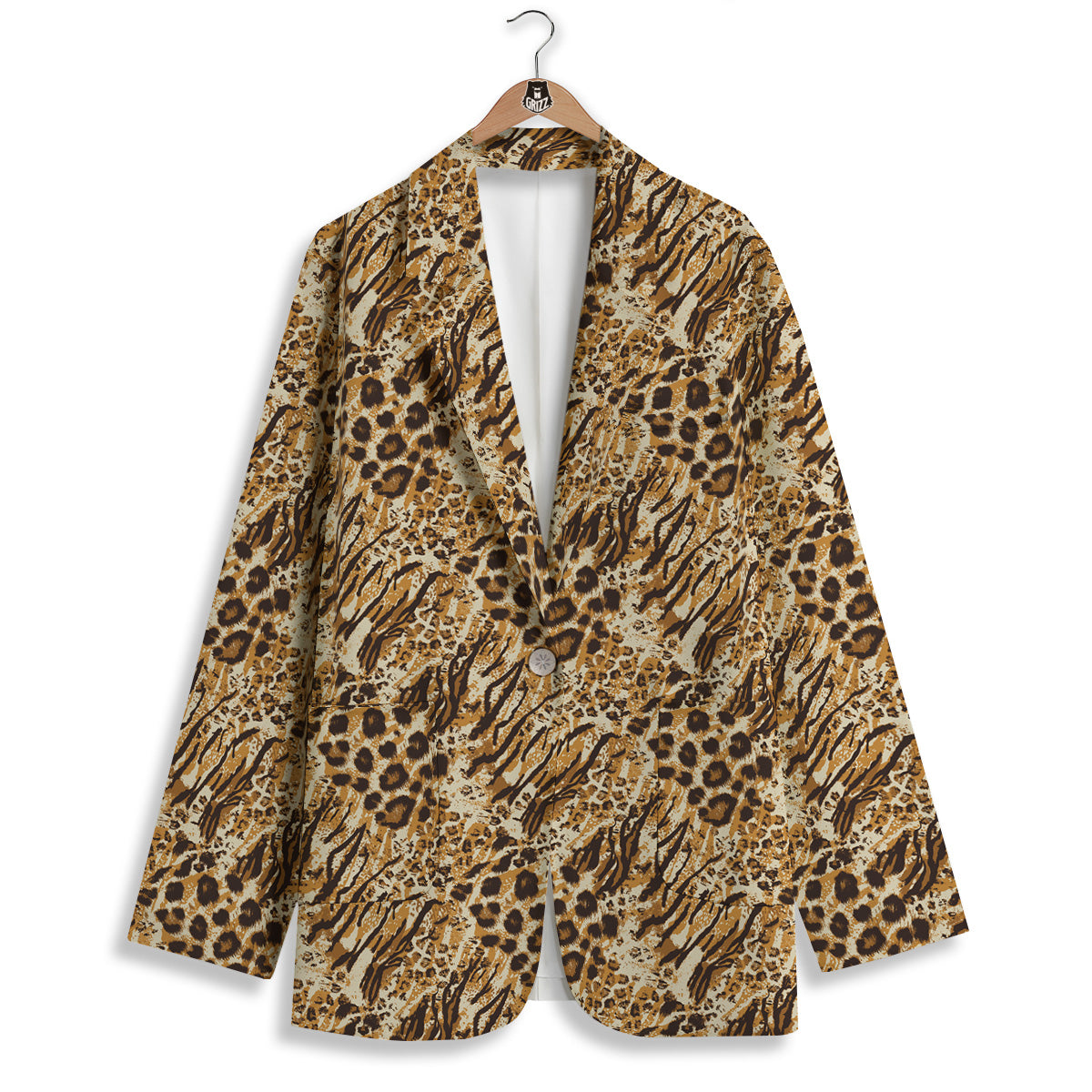 Patchwork Tiger Skin Print Pattern Women's Blazer-grizzshop