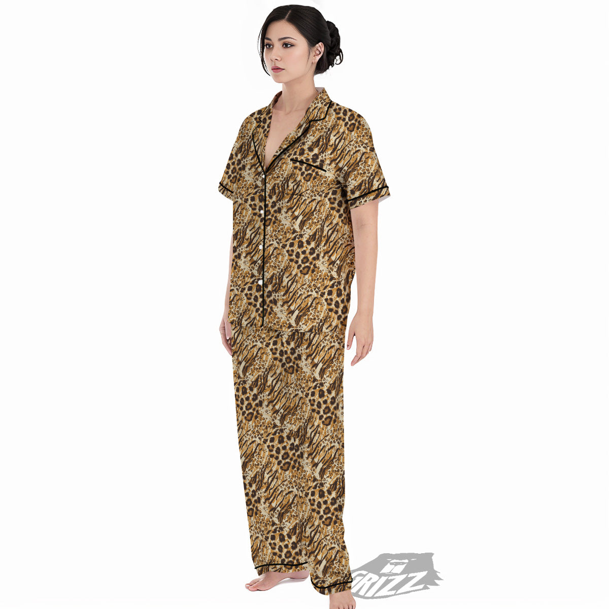 Patchwork Tiger Skin Print Pattern Women's Pajamas Set-grizzshop