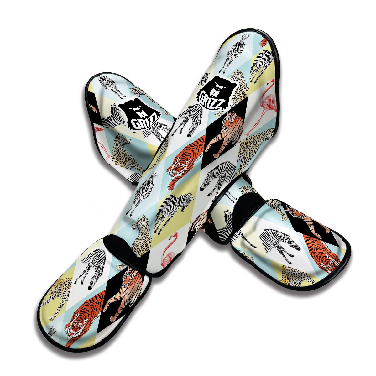 Patchwork Tropical Animal Muay Thai Shin Guards-grizzshop