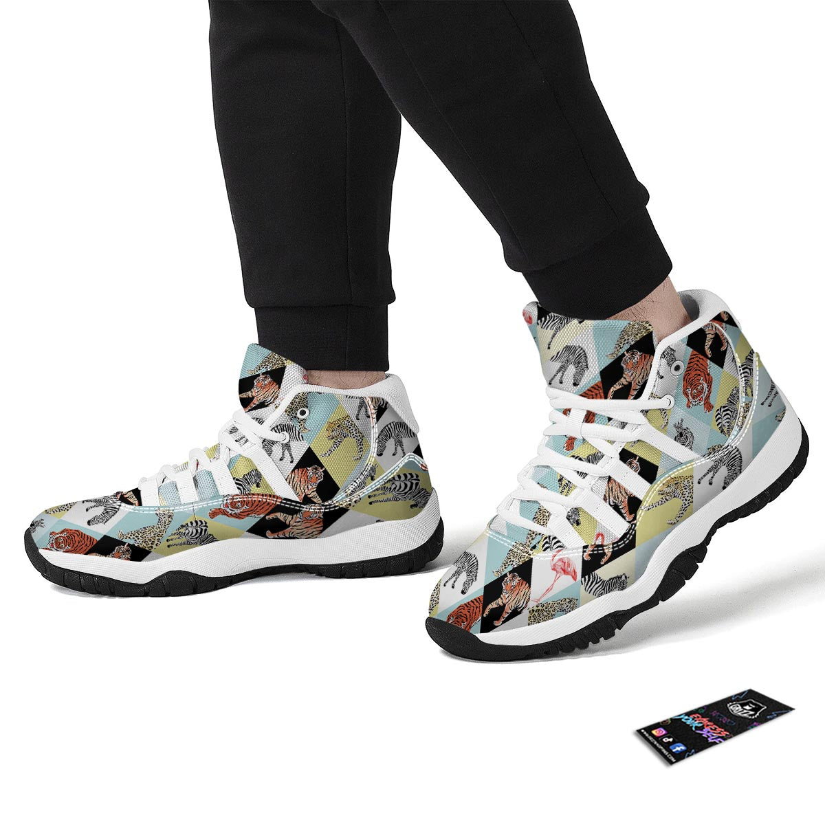 Patchwork Tropical Animal White Bball Shoes-grizzshop