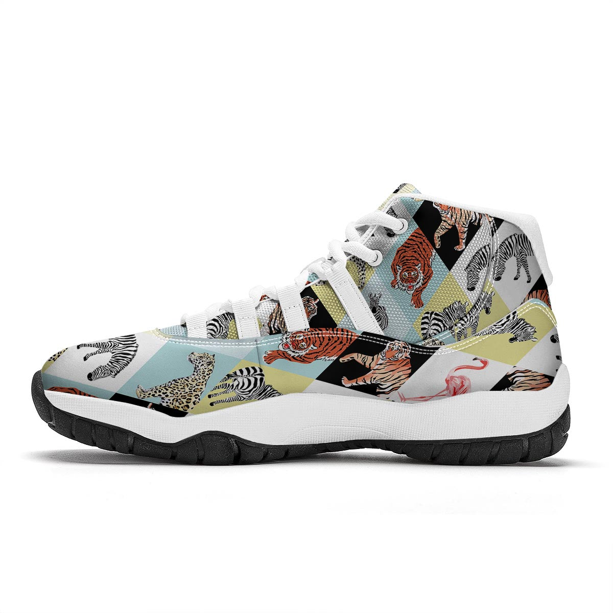 Patchwork Tropical Animal White Bball Shoes-grizzshop