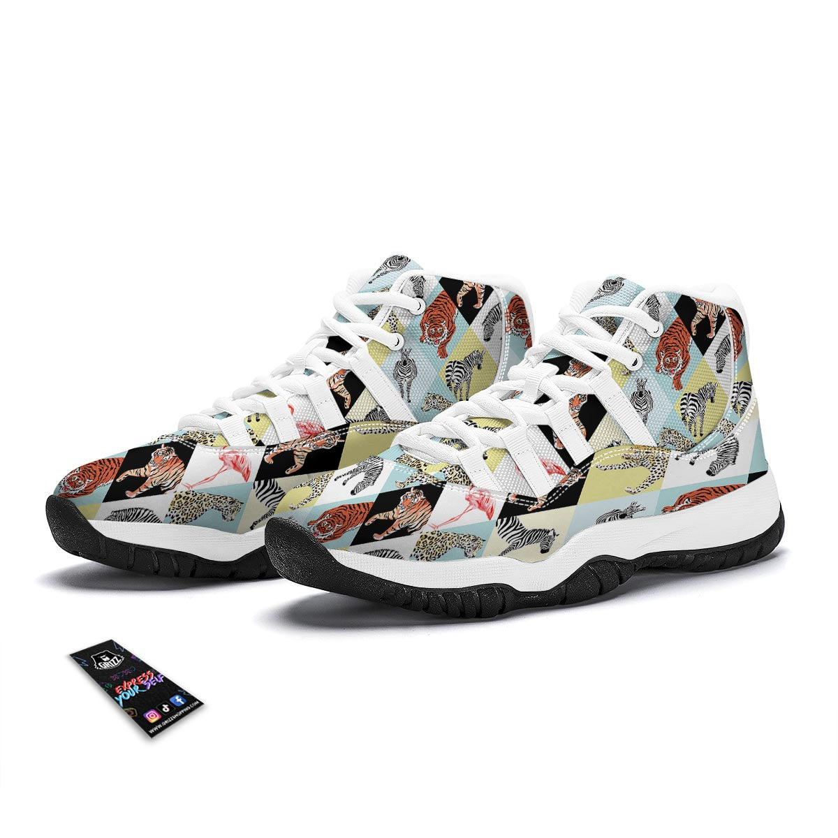 Patchwork Tropical Animal White Bball Shoes-grizzshop
