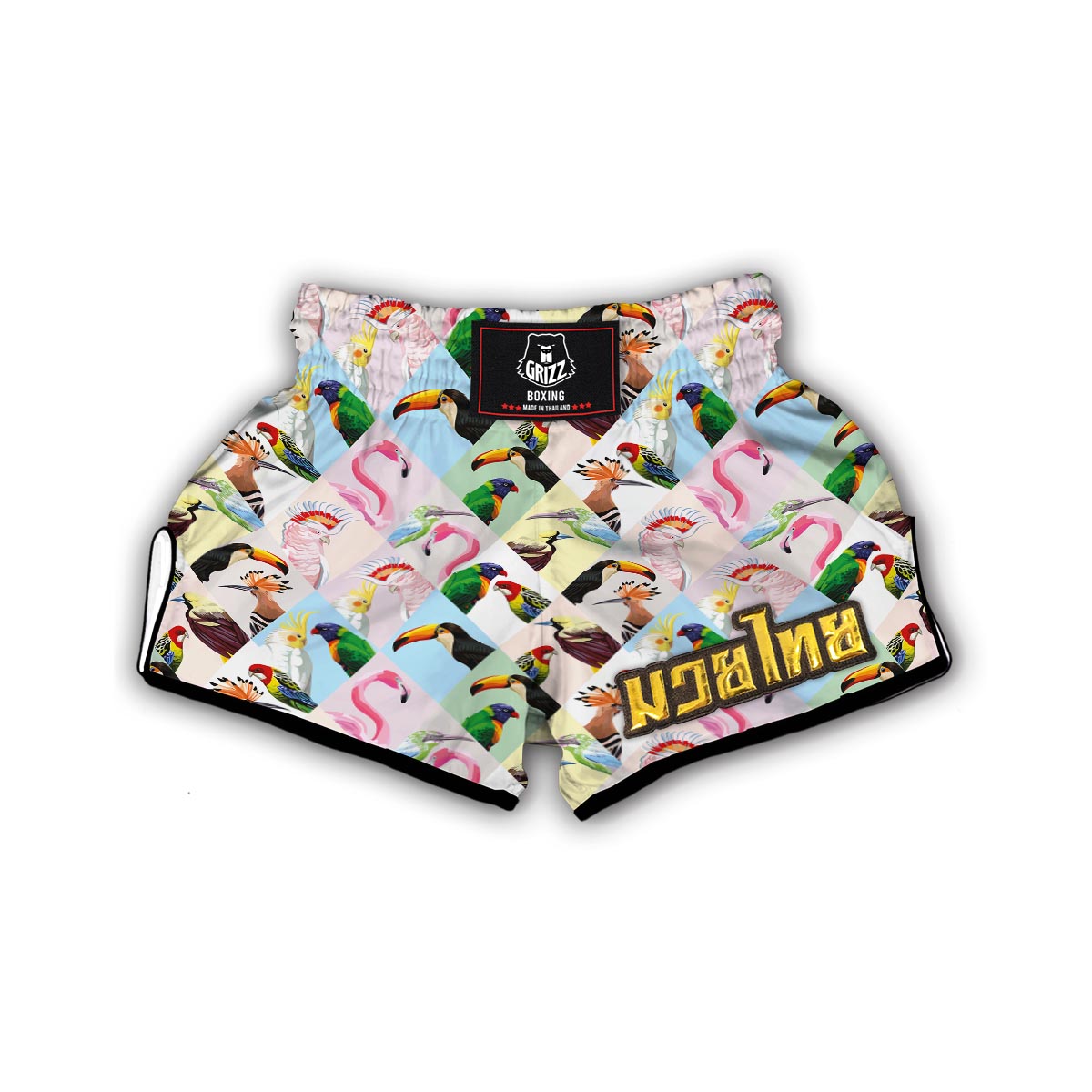 Patchwork Tropical Bird Muay Thai Boxing Shorts-grizzshop