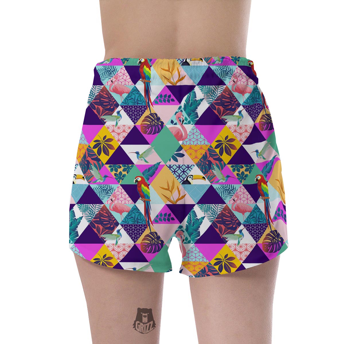 Patchwork Tropical Bird Print Women's Shorts-grizzshop