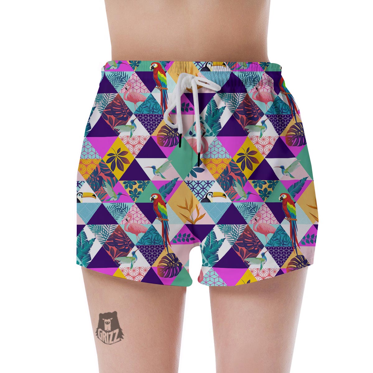 Patchwork Tropical Bird Print Women's Shorts-grizzshop
