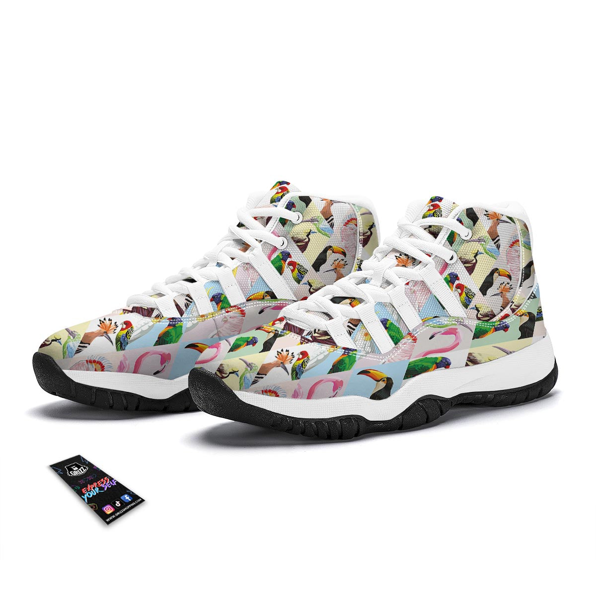 Patchwork Tropical Bird White Bball Shoes-grizzshop