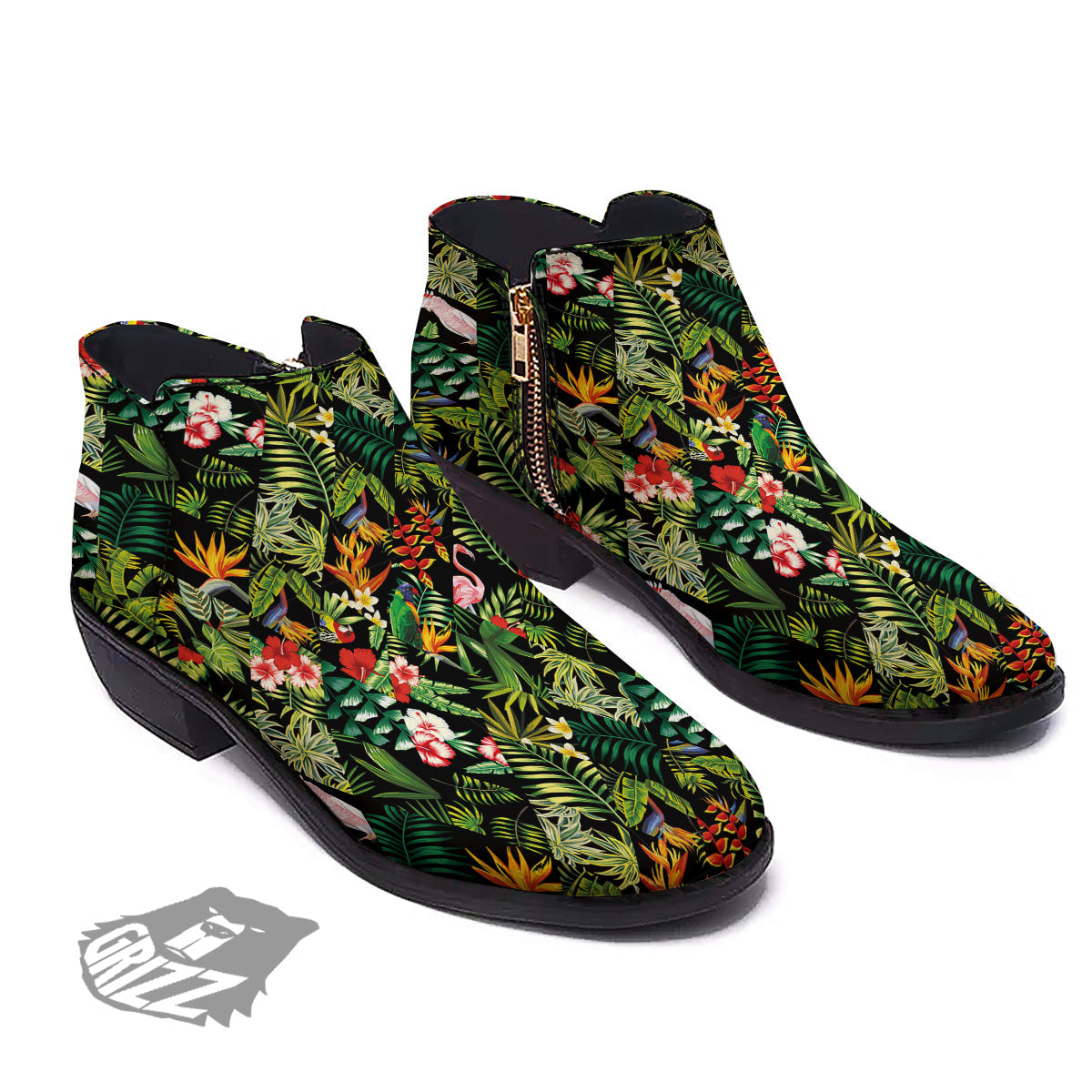 Patchwork Tropical Print Pattern Ankle Boots-grizzshop