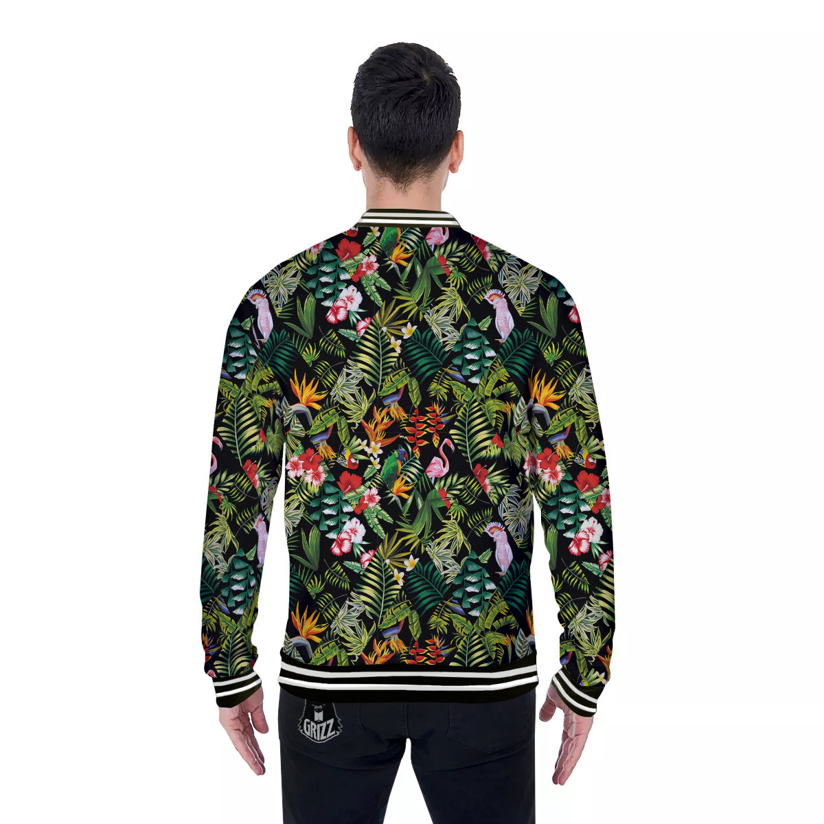 Patchwork Tropical Print Pattern Baseball Jacket-grizzshop