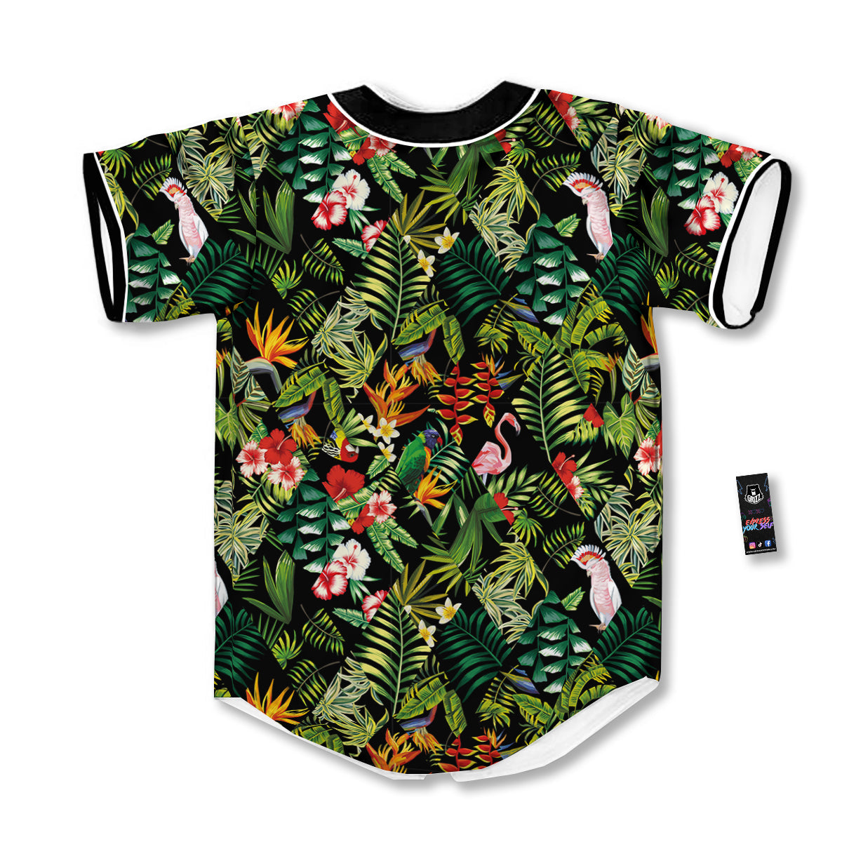 Patchwork Tropical Print Pattern Baseball Jersey-grizzshop