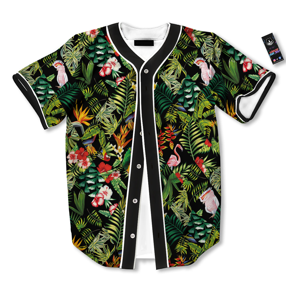 Patchwork Tropical Print Pattern Baseball Jersey-grizzshop