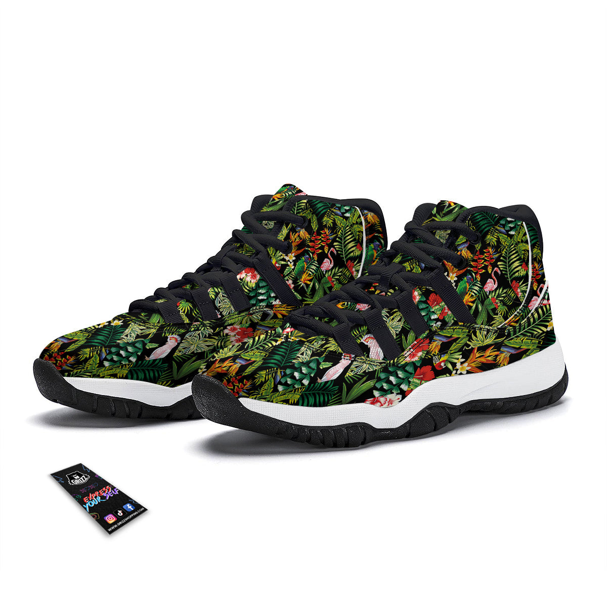 Patchwork Tropical Print Pattern Black Bball Shoes-grizzshop