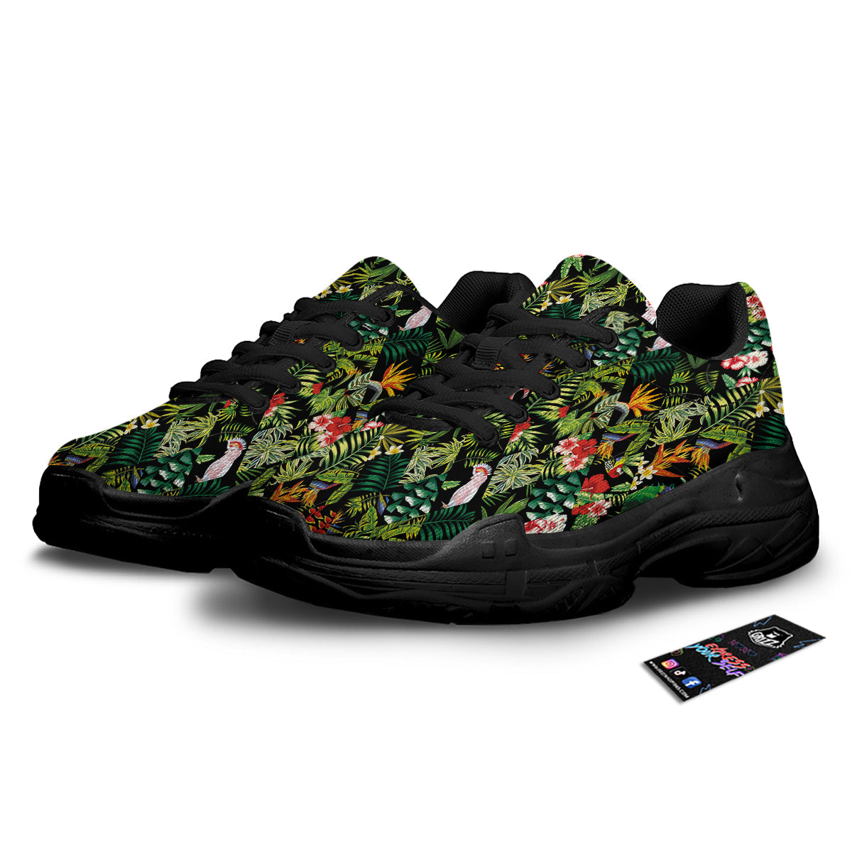 Patchwork Tropical Print Pattern Black Chunky Shoes-grizzshop