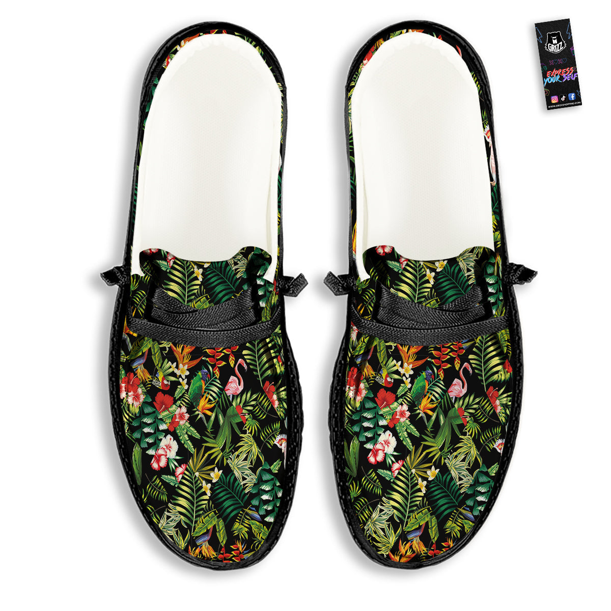Patchwork Tropical Print Pattern Black Loafers-grizzshop