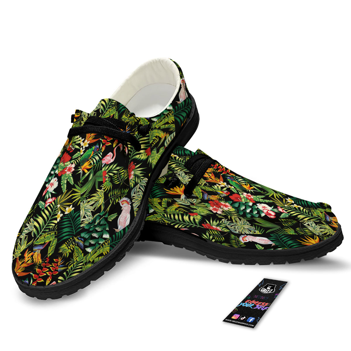 Patchwork Tropical Print Pattern Black Loafers-grizzshop
