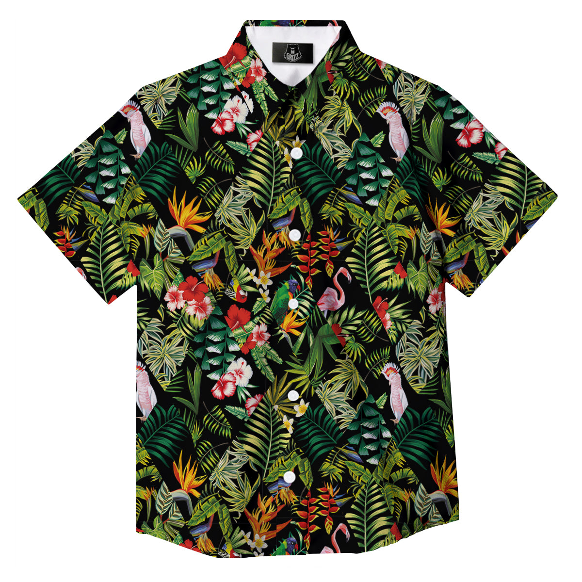 Patchwork Tropical Print Pattern Button Up Shirt-grizzshop