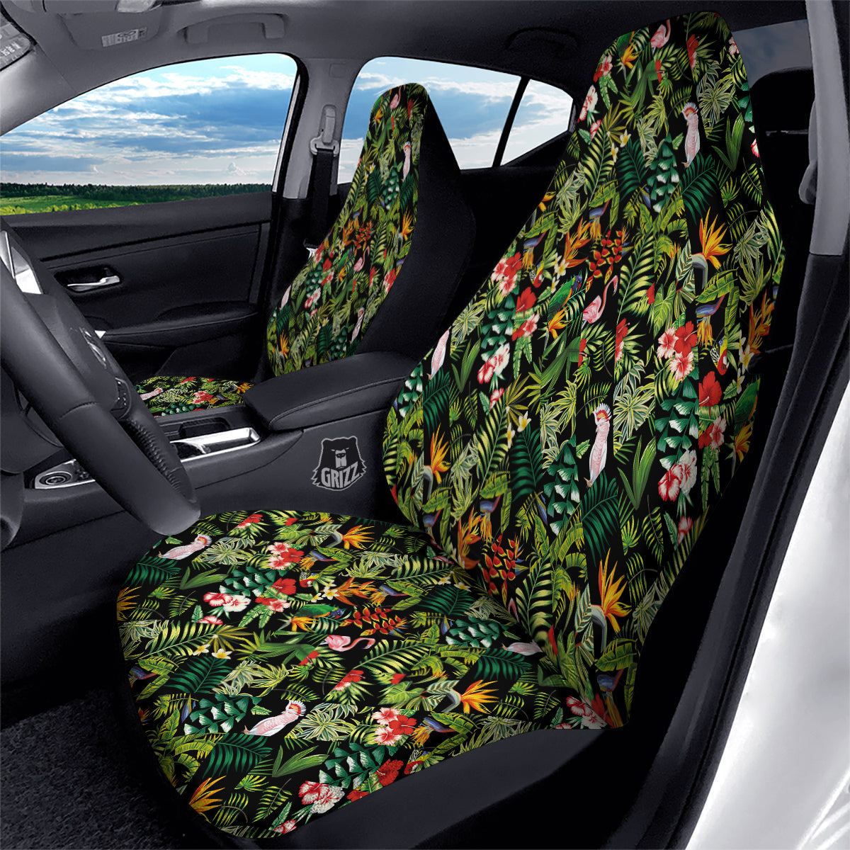 Patchwork Tropical Print Pattern Car Seat Covers-grizzshop