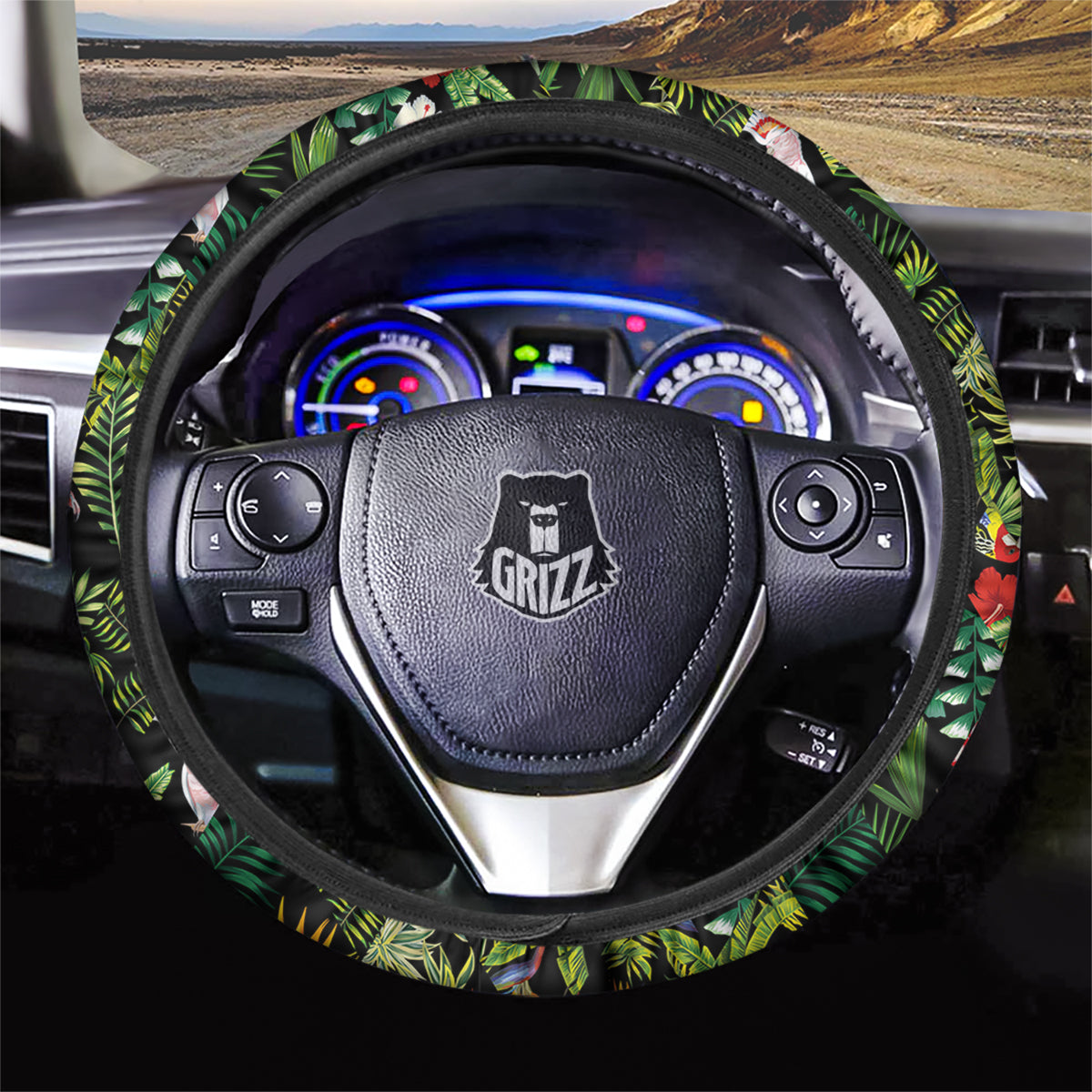 Patchwork Tropical Print Pattern Car Steering Wheel Cover-grizzshop