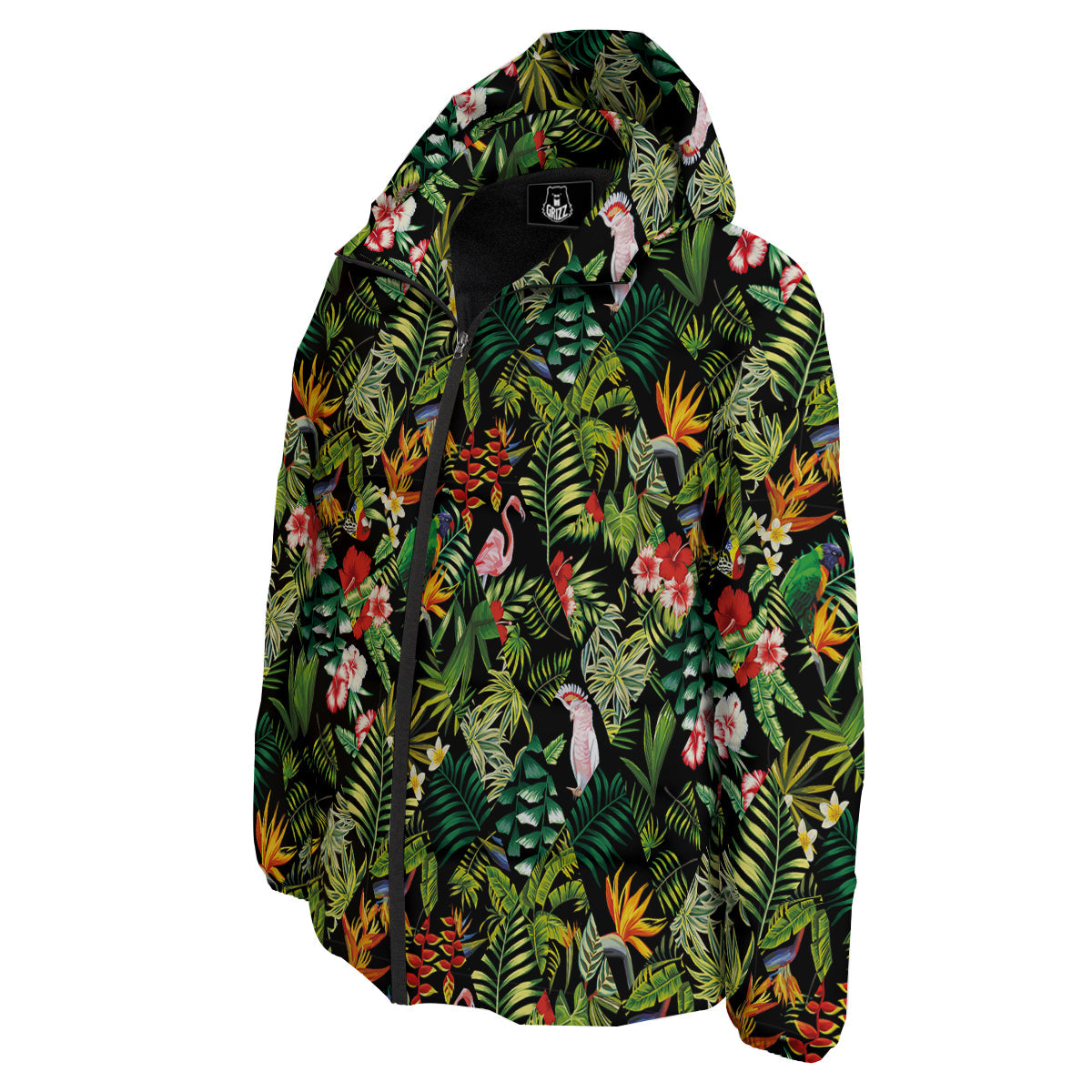Patchwork Tropical Print Pattern Down Jacket-grizzshop