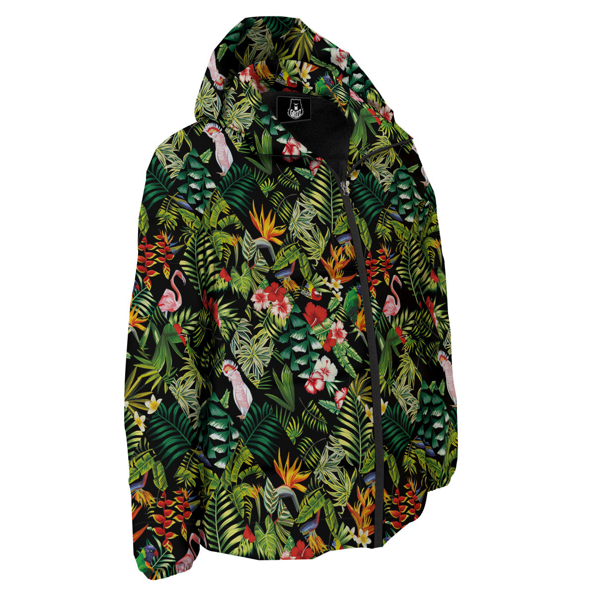 Patchwork Tropical Print Pattern Down Jacket-grizzshop