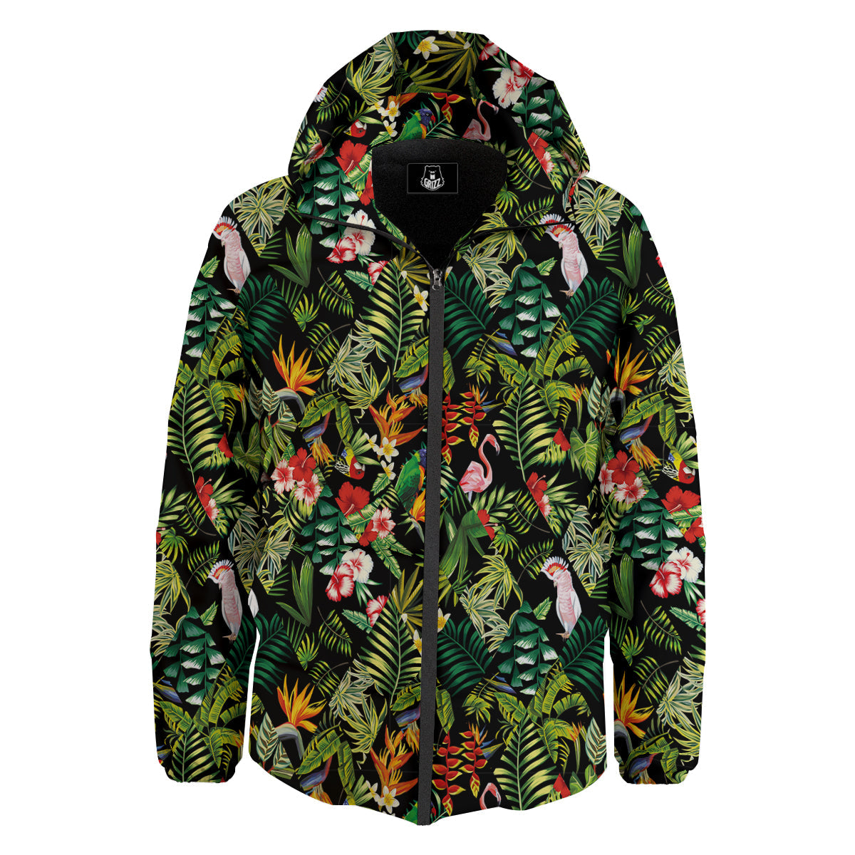 Patchwork Tropical Print Pattern Down Jacket-grizzshop