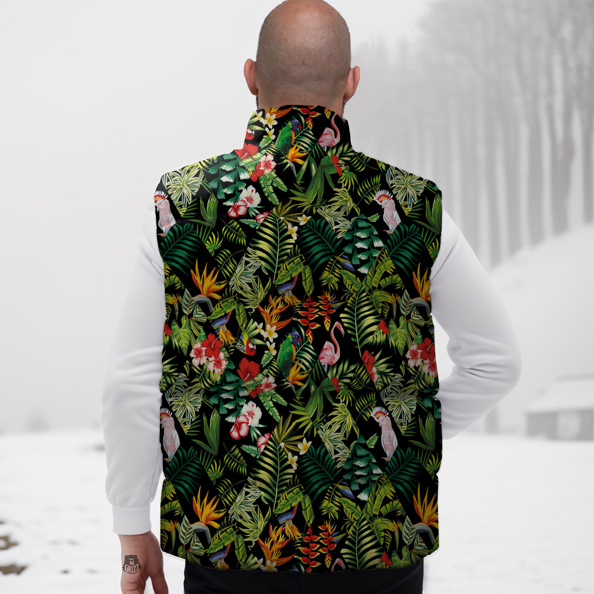 Patchwork Tropical Print Pattern Down Vest