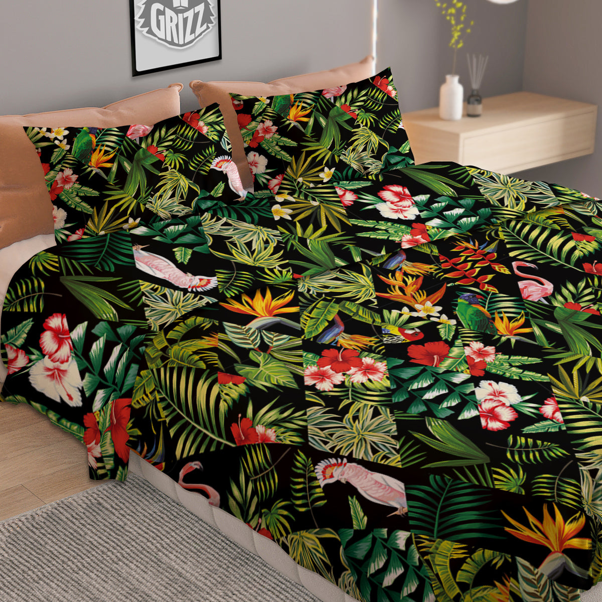 Patchwork Tropical Print Pattern Duvet Cover Bedding Set