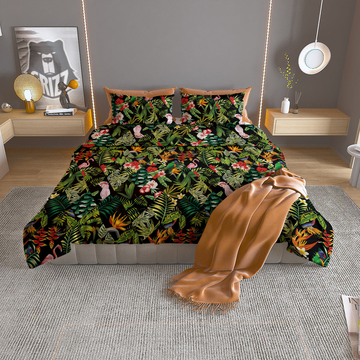 Patchwork Tropical Print Pattern Duvet Cover Bedding Set
