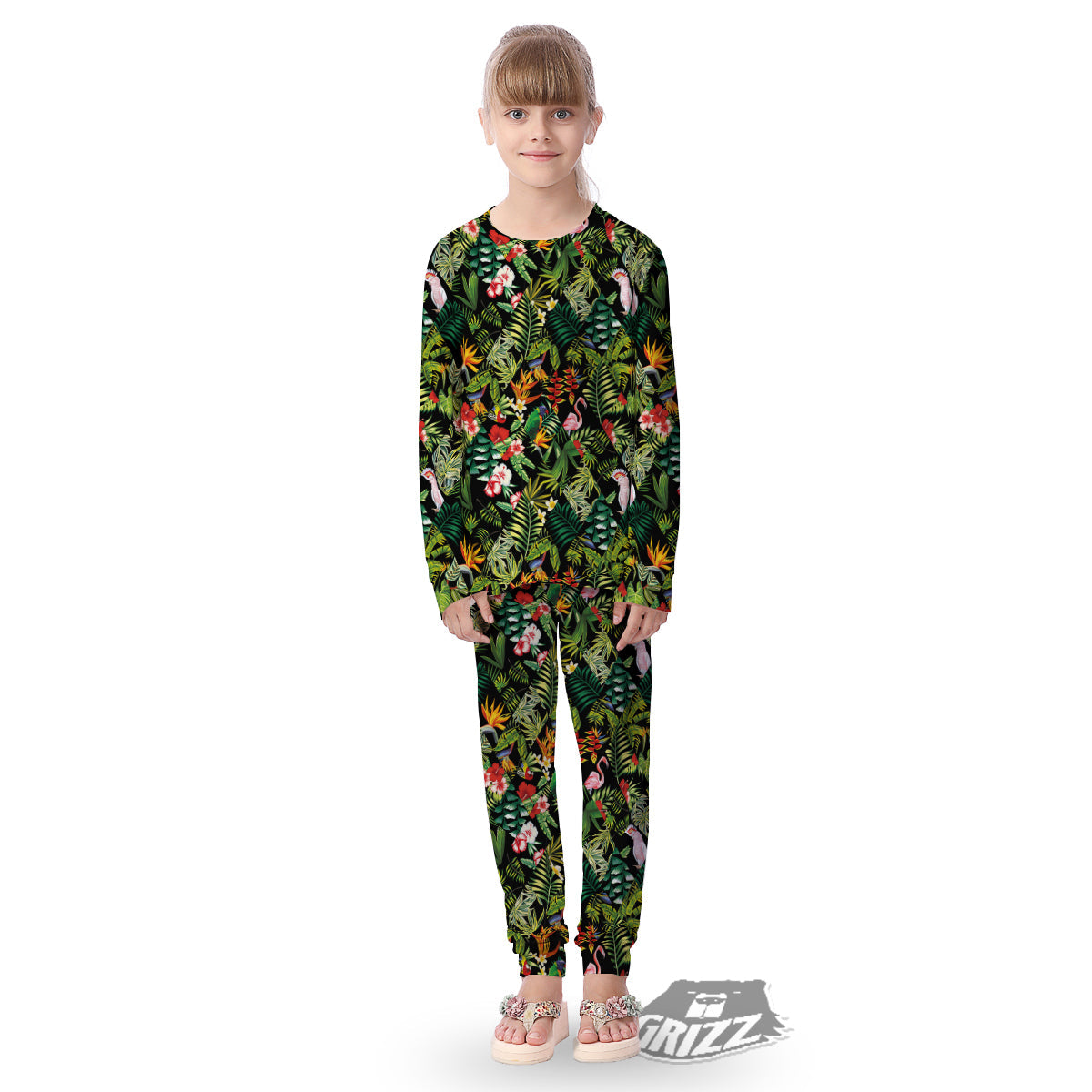 Patchwork Tropical Print Pattern Kid's Pajamas-grizzshop
