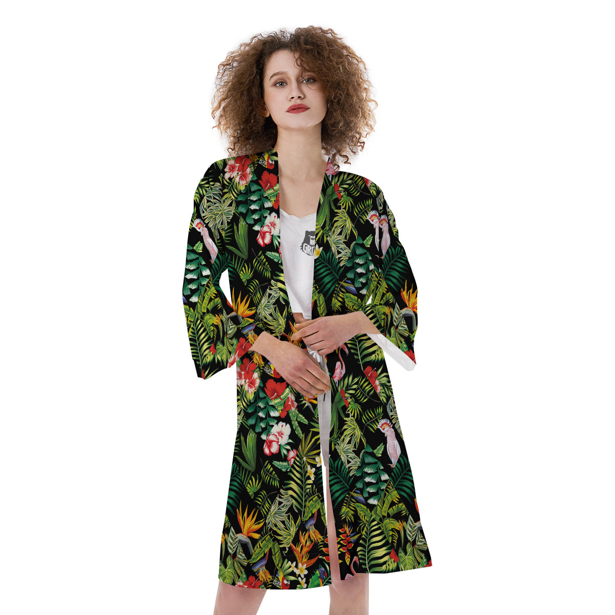 Patchwork Tropical Print Pattern Kimono-grizzshop