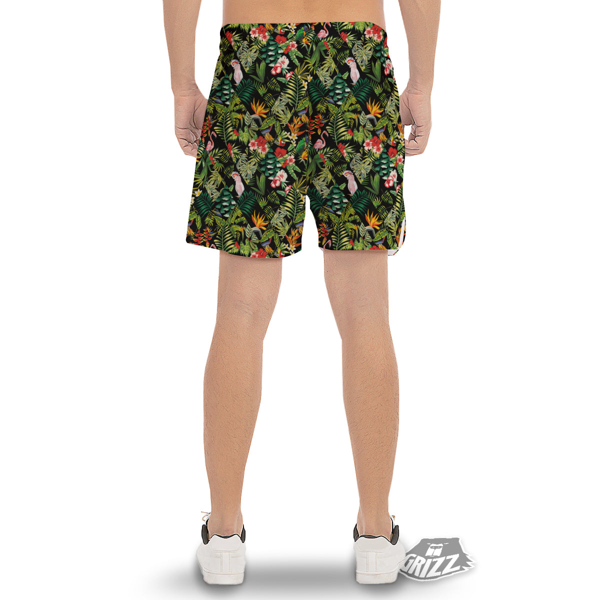 Patchwork Tropical Print Pattern Men's Gym Shorts-grizzshop