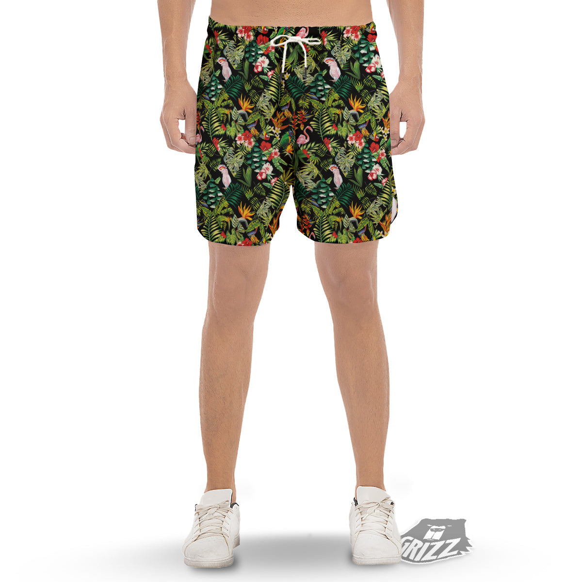 Patchwork Tropical Print Pattern Men's Gym Shorts-grizzshop