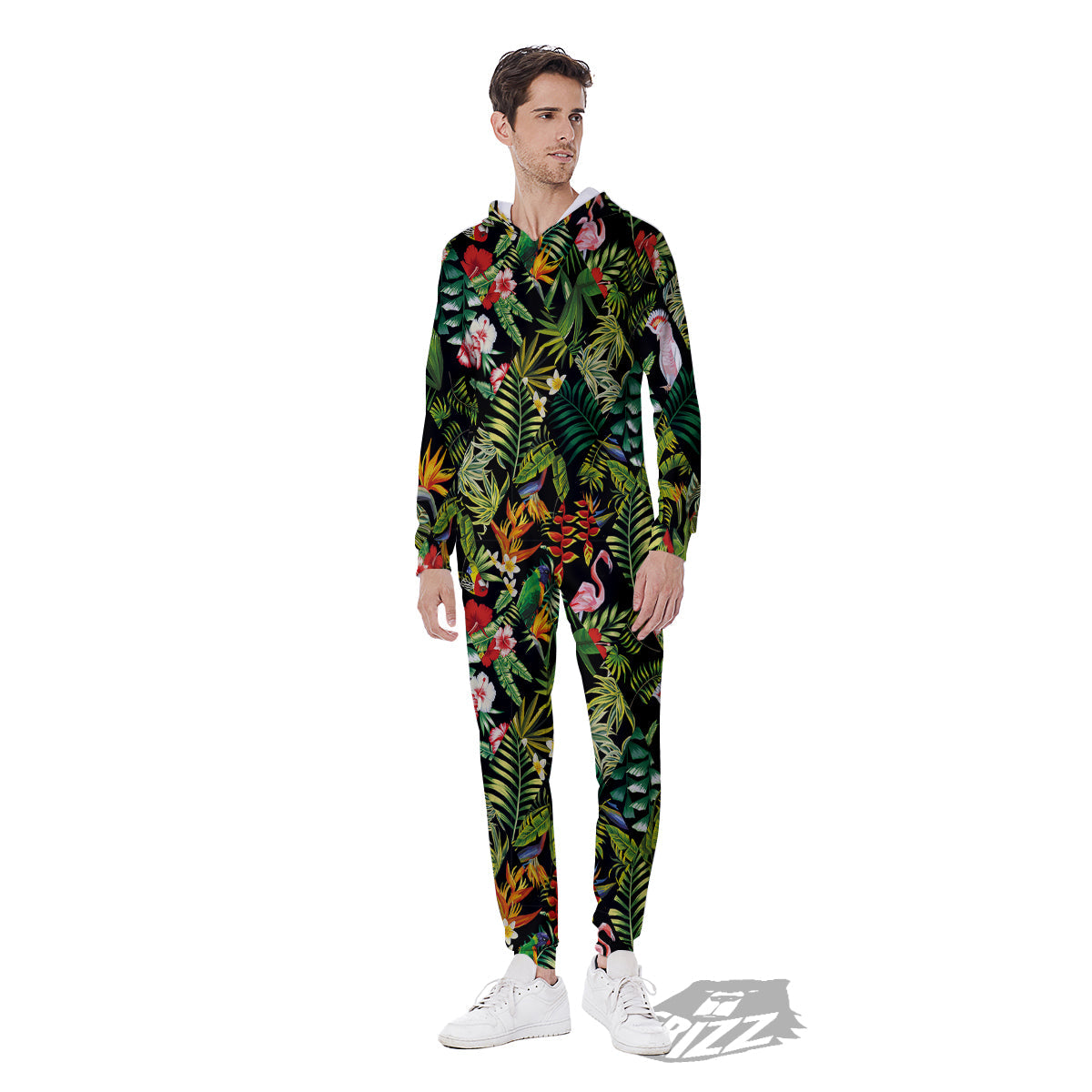 Patchwork Tropical Print Pattern Men's Jumpsuit-grizzshop